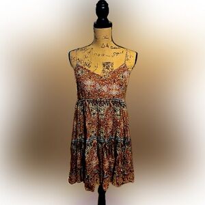 c’isa Sundress Swing Mini Floral V-Neck Spaghetti Strap Size M Lace up Back